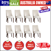 Dining Chair Set of 8 Beige Velvet with Winglet Padded Seat