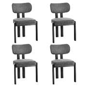 Dining Chair Set of 4 Grey Linen Fabric with Padded Foam Seat
