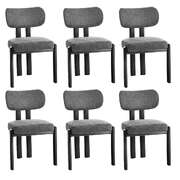 Dining Chair Set of 6 Grey Linen Fabric with Padded Foam Seat