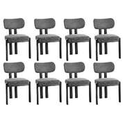 Dining Chair Set of 8 Grey Linen Fabric with Padded Foam Seat