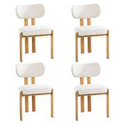 Dining Chair Set of 4 Beige Linen Fabric with Padded Foam Seat