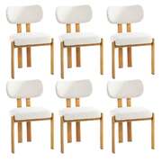 Dining Chair Set of 6 Beige Linen Fabric with Padded Foam Seat