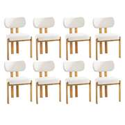 Dining Chair Set of 8 Beige Linen Fabric with Padded Foam Seat