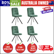 Dining Chair Set of 4 Green Linen Fabric Padded Seat Accent