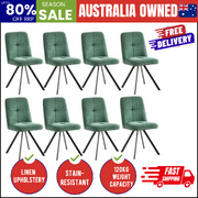 Dining Chair Set of 8 Green Linen Fabric Padded Seat Accent