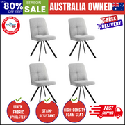 Dining Chair Set of 4 Grey Linen Fabric Padded Seat Accent