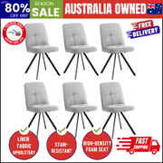 Dining Chair Set of 6 Grey Linen Fabric Padded Seat Accent