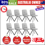 Dining Chair Set of 8 Grey Linen Fabric Padded Seat Accent