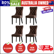 Dining Chair Upholstered French Tufted PU Leather Brown 4 Pack