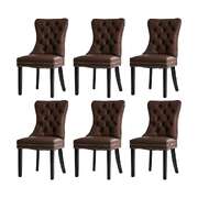 Dining Chair Upholstered French Tufted PU Leather Brown 6 Pack
