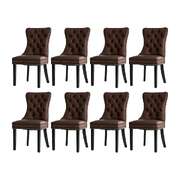 8x Dining Chair Upholstered French Tufted PU Leather Brown Dining Seating