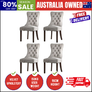 Velvet Dining Chair Upholstered French Tufted Light Grey 4 Pack