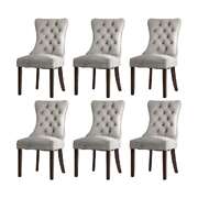 Velvet Dining Chair Upholstered French Tufted Light Grey 6 Pack
