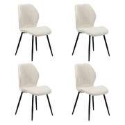 Set of 4 Dining Chairs Padded Seat Armless Boucle White