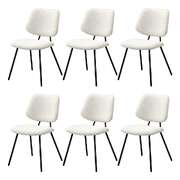 Set of 6 Vintage Retro Dining Chairs White Sherpa Padded Kitchen Chairs