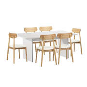 6-Seater Dining Table and Chairs Set Wooden White for Kitchen or Dining Room