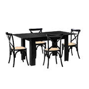 160cm Extendable Dining Table with 4PCS Dining Chairs Geometric Black