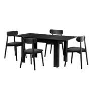 160cm Extendable Dining Table with 4x Dining Chairs PU Leather Black