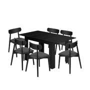 160cm Extendable Dining Table with 6x Dining Chairs PU Leather Black