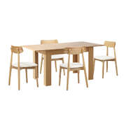 Extendable Dining Table with 4x Dining Chairs PU Leather Natural