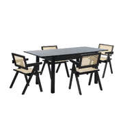 5 Piece Dining Table With Chairs Wooden Rattan Dining Set Black