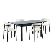 5 Piece Dining Table With Chairs Wooden Boucle Dining Set Black