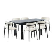 7 Piece Dining Table With Chairs Wooden Boucle Dining Set Black