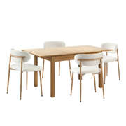 5pc Dining Table and Chairs Set Wooden Bouclé Fabric Natural Finish