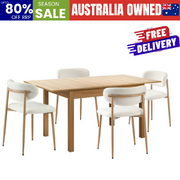 5pc Dining Table and Chairs Set Wooden Bouclé Fabric Natural Finish