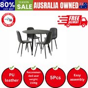 110cm Round Dining Table with 4PCS Dining Chairs PU Grey&Black