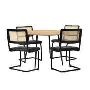 110cm Round Dining Table with 4PCS Dining Chairs Leather Black