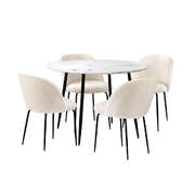 Round Dining Table & 4PCS Dining Chairs White Sherpa