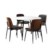 Round Dining Table & 4PCS Dining Chairs PU Black
