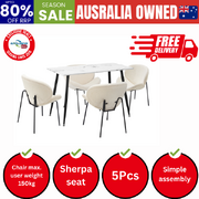 120cm Rectangle Dining Table with 4 Chairs Sherpa White