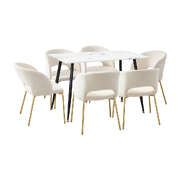 120cm Rectangle Dining Table with 6 Gold & White Chairs for Dining Room