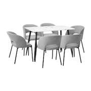 120cm Rectangle Dining Table with 6 Grey Fabric Chairs for Dining Room