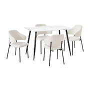 120cm Rectangle Dining Table with 4 Sherpa White Chairs for Dining Room