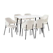 120cm Rectangle Dining Table Set with 6 Sherpa White Chairs for Dining