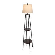 Floor Lamp With Fabric Shade Standing Light And Display Shelf Home Décor