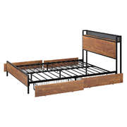 Metal Bed Frame Queen Size LED Headboard 4 Storage Drawers USB