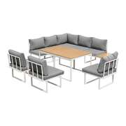 8 Seater Outdoor Dining Sofa Set with Side Table White