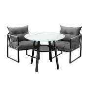 3PCS Outdoor Dining Set Round Table PE Wicker Chairs