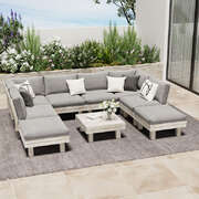 9PCS Outdoor Sofa Set Wooden Lounge Setting Table Chair