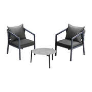 3PCS Outdoor Patio Set 50cm Coffee Table Grey Chairs