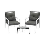 3pc Outdoor Patio Sets 50CM Grey Round Table Rattan Chairs