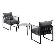 3PCS Outdoor Patio Set 50cm Grey Table Cushioned Armchairs
