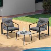 3PC Outdoor Patio Furniture Set 50CM Round Grey Marble Table