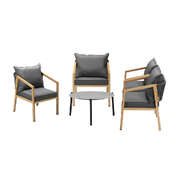 5PCS Outdoor Patio Set 70cm Coffee Table Grey and Natural Chairs