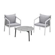 3PCS Outdoor Patio Set 70cm Coffee Table White Chairs