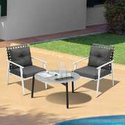 3pc Outdoor Lounge Sets 70CM Grey Round Table Rattan Chairs